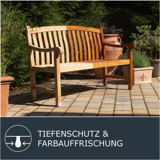 OLI-NATURA Pflege-Set No. 5 für Außenholz mit 250 ml Teaköl mit der Tiefenschutzwirkung und zur Farbauffrischung.