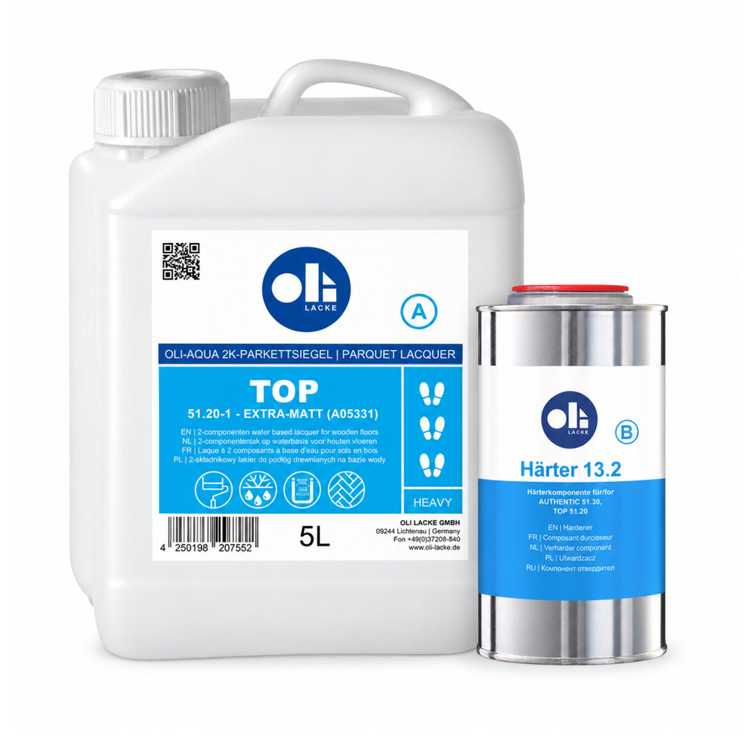 OLI-AQUA TOP 51.20 2K-Parkettlack Extramatt im 5-Liter-Kanister mit separatem OLI-AQUA Härter 13.2