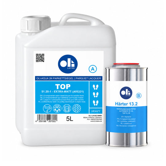 OLI-AQUA TOP 51.20 2K-Parkettlack Extramatt im 5-Liter-Kanister mit separatem OLI-AQUA Härter 13.2